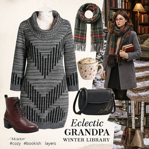 Maurices Black & Gray Sweater Dress – XL (Cowl Neck, Geometric Stripe) - Picture 4 of 13